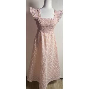 Sophie The Label Khloe Pink Seersucker Smocked MIDI Dress Size Small NWOT